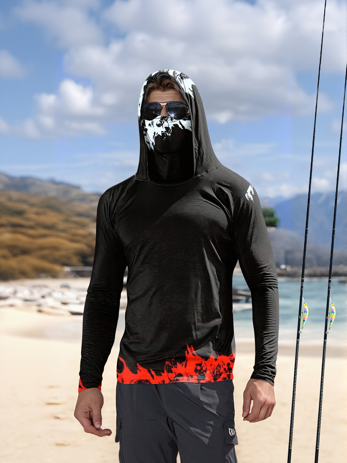 Rash Guard Long Sleeve - Men Hood Fishing Shirt long sleeve