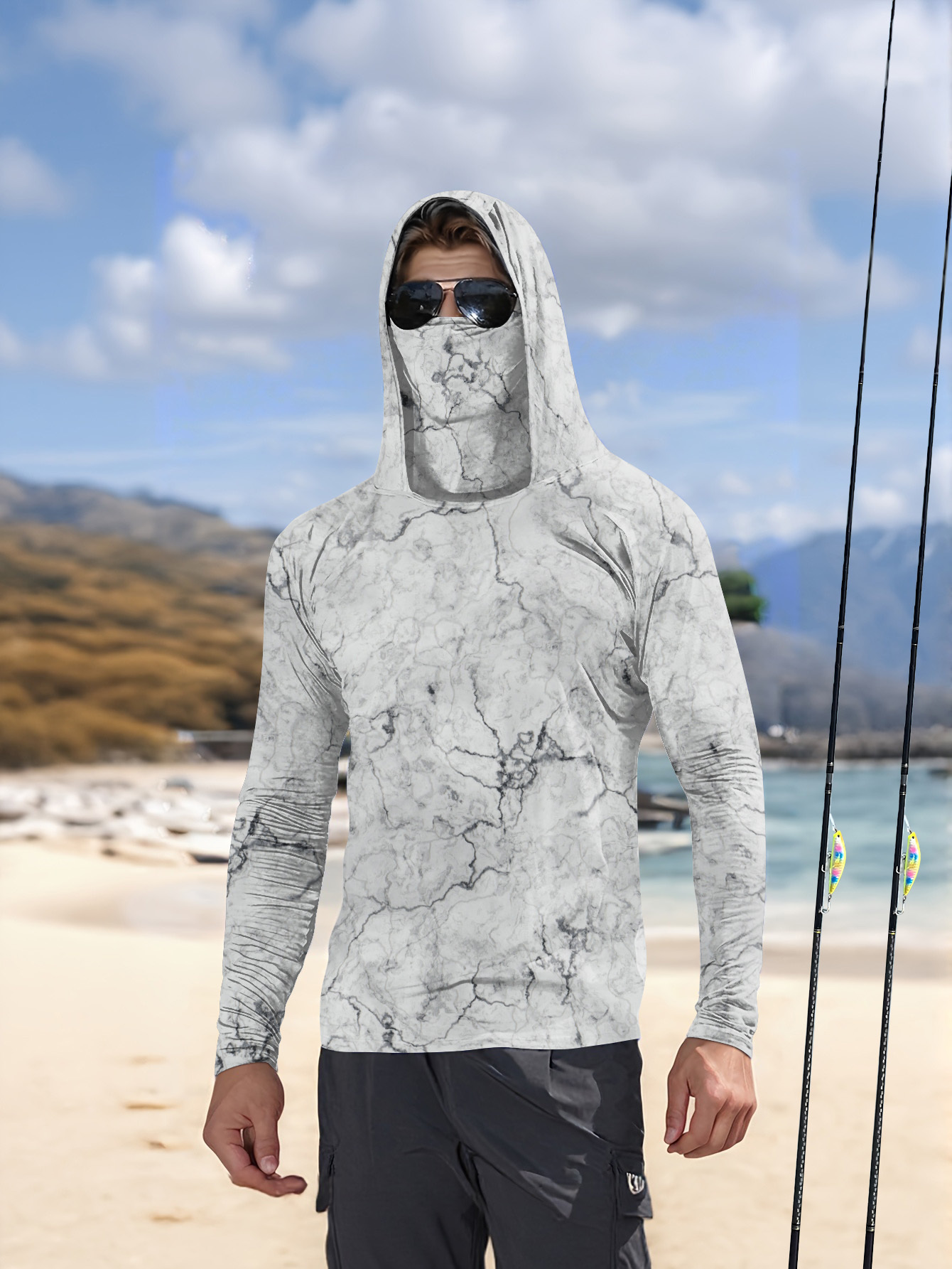 Summer Knit Clothing - Men Hood Fishing Shirt long sleeve