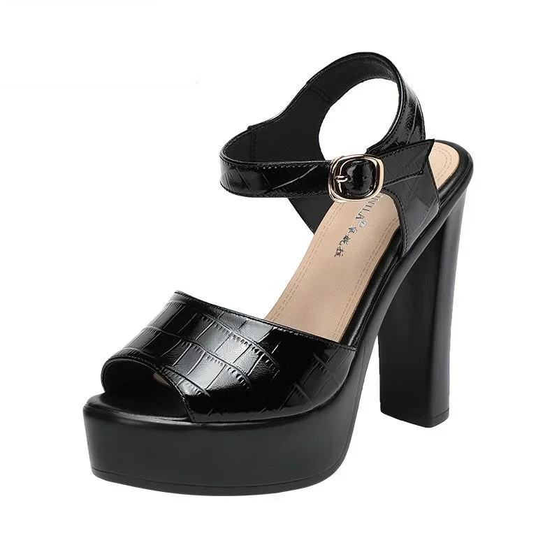 Summer Clothing Offers - 10cm 13cm Fashion Genuine Leather Sandals