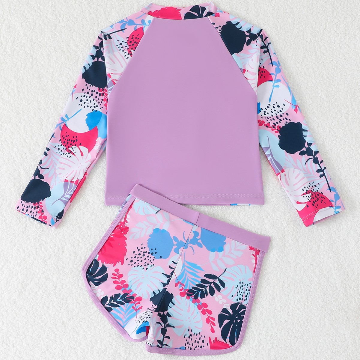 Girls Leaf Print 2 Piece Rash  - đánh giá và giá Rash Guard Long Sleeve