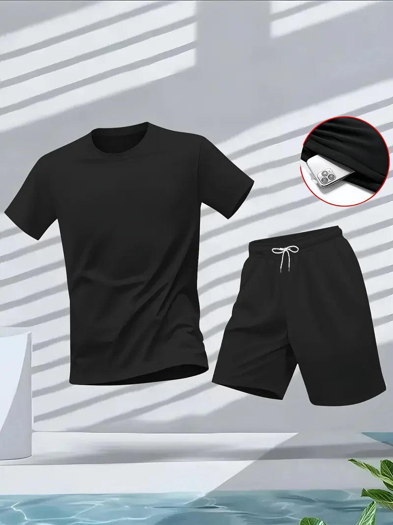 Men's Suit 2pcs Set Fashion Le - đánh giá và giá Summer Gym Clothing