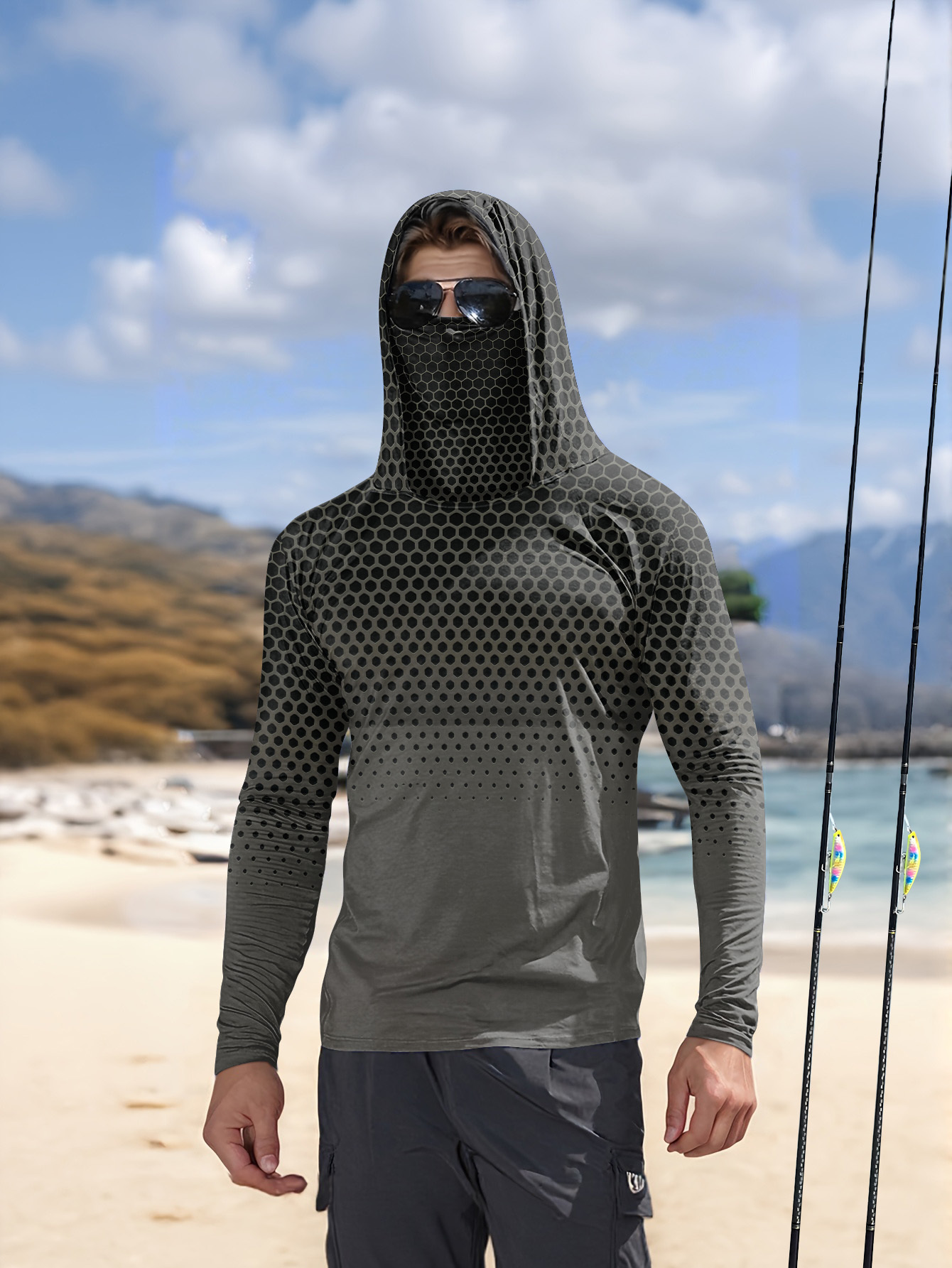 Men Hood Fishing Shirt long sl - đánh giá và giá Summer Knit Clothing
