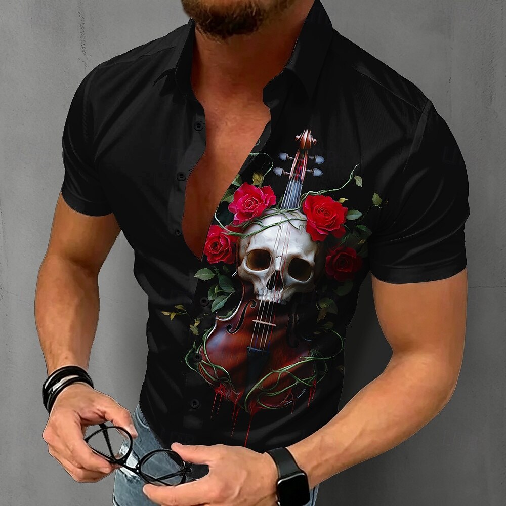 Men's Gothic Skull Shirt Short - đánh giá và giá Summer Rose Clothing