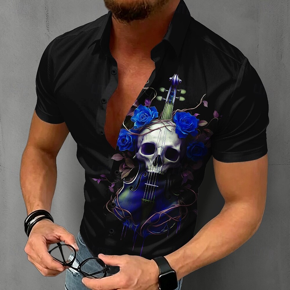 Men's Gothic Skull Shirt Short - đánh giá và giá Summer Rose Clothing