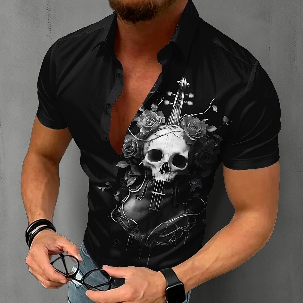 Men's Gothic Skull Shirt Short - đánh giá và giá Summer Rose Clothing