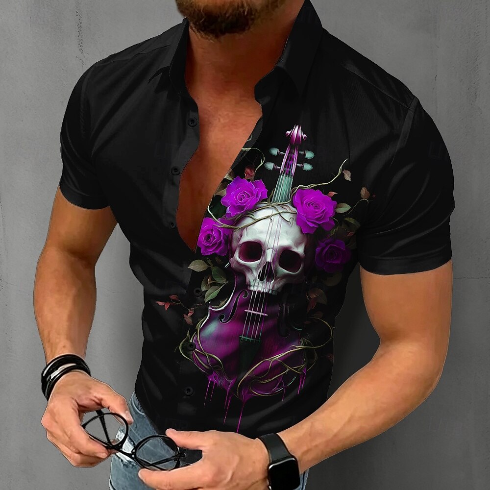 Men's Gothic Skull Shirt Short - đánh giá và giá Summer Rose Clothing